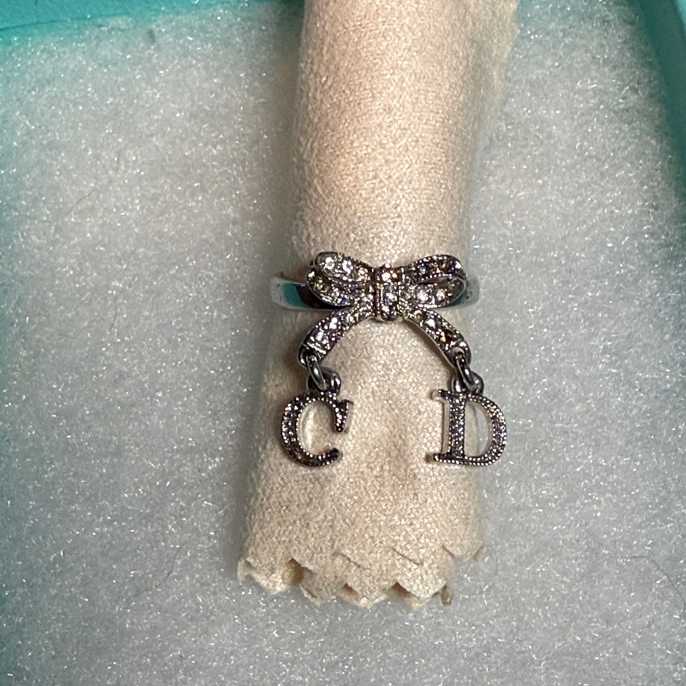 Christian Dior Silver Bow Ring with “C” “D” Charms (Size 6)